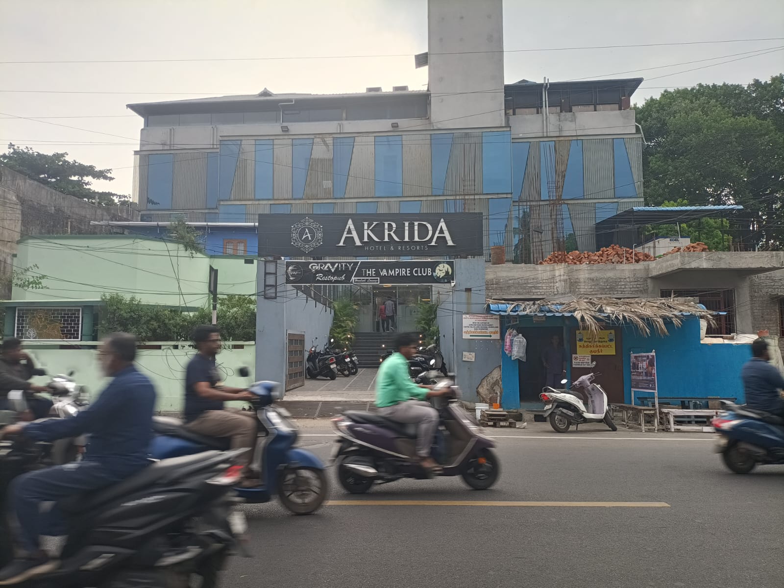 Street view of the Gravity entrance on Mahatma Gandhi Road, Puducherry